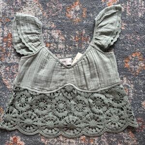 Hollister Sage Green Crochet-Trim Tank Top